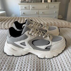 H&M White and Gray Mesh Platform Sneakers